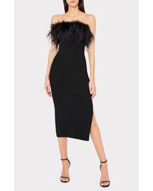 MILLY Robena Feather Detail Midi Dress - Black