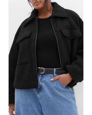 City Chic Crop Bouclé Jacket - Black