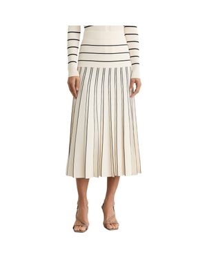 Reiss Knitted Stripe Pleated Midi Skirt - Natural