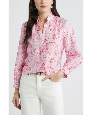 Caslon Ruffle Button-Up Shirt - Red