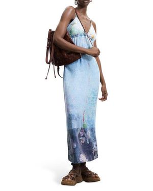 Desigual Floral Print Denim Dress - Blue