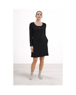 Nom Maternity Heart On My Sleeve Maternity & Nursing Nightgown - Black