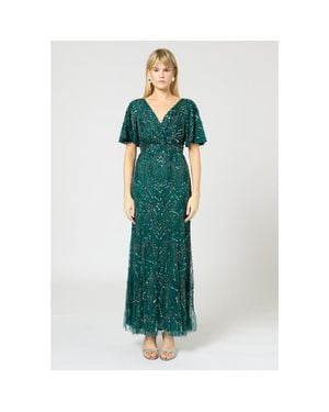 Beauut Embellished Sequins Wrap Neck Maxi - Green