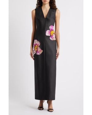 Acler Eastonhill Sequin Bloom Crepe Maxi Dress - Black