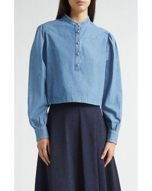 Altuzarra Margot Crop Chambray Top - Blue