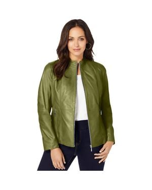 Jessica London Zip Front Leather Jacket - Green