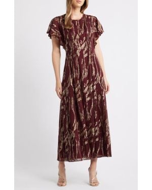 Parker The Rose Metallic Flutter Sleeve Maxi Dress - Red