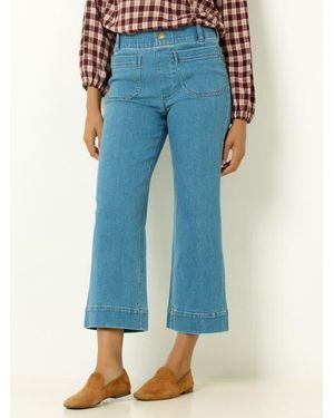 Single Stitch High Waist Crop Jean - Blue