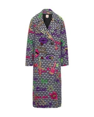 Maison Common Long Tweed Jacquard Coat - White