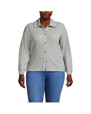 Lands' End Waffle Relaxed Long Sleeve Shirt Jacket - Gray