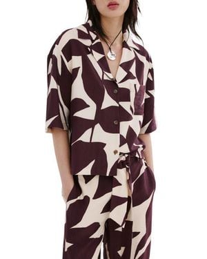 Mango Print Short Sleeve Button-Up Shirt - Multicolor