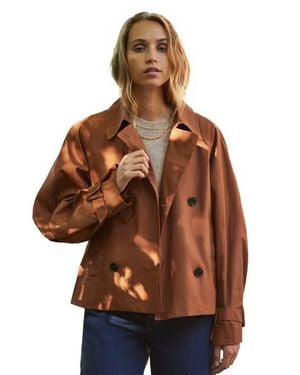 Ro&zo Long Sleeve Short Trench Jacket - Brown
