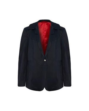 Pcfg Linen & Cotton Blend Shiny Woven Blazer Jacket - Blue