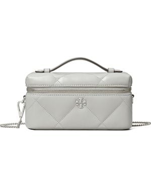 Tory Burch Kira Diamond Quilted Charm Leather Vanity Train Case - Gray