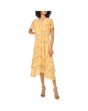 Vince Camuto Floral Tiered Midi Dress - Yellow