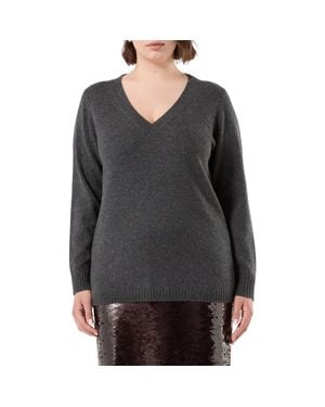 Marina Rinaldi Vampata Cashmere V-Neck Sweater - Gray