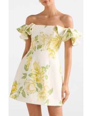EVER NEW Kenzie Floral Off The Shoulder Linen Blend Minidress - Yellow