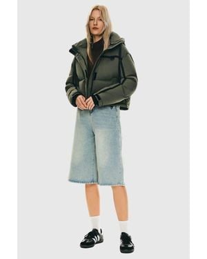 Orolay Winter Quilted Hooded Cropped Down Puffer Jacket - Green
