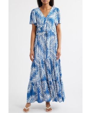 Vince Camuto Palm Print Tiered Maxi Dress - Blue