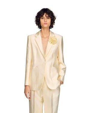 Sandro Satin Jacket With Flower Detail - Natural