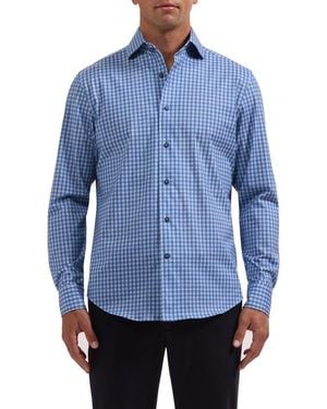 Bugatchi Devon Ooohcotton Tech Check Long Sleeve Shirt - Blue
