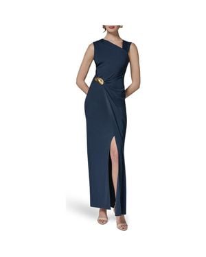 Donna Karan Asymmetric Neck Hardware Detail Jersey Gown - Blue