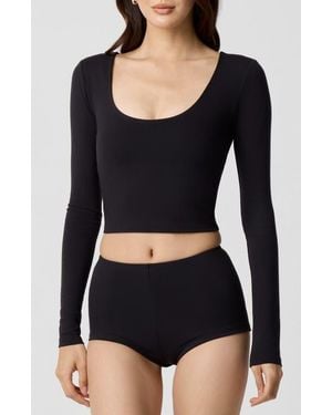 Florence By Mills Power Mesh Plunge Long Sleeve T-Shirt - Black
