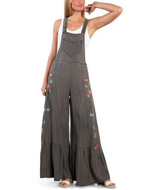 Billy T Embroidered Butterfly Overalls - Multicolor