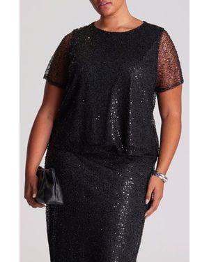 Estelle Zaya Sequin Layered Top - Black