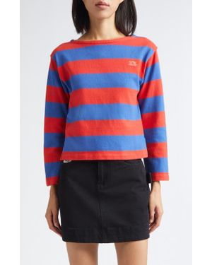 Bode Clubhouse Logo Embroidered Stripe Long Sleeve T-Shirt