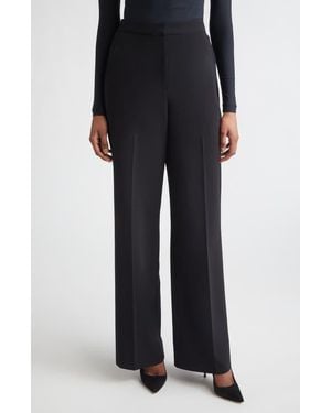 St. John Stretch Linen Blend Twill Wide Leg Pants - Black