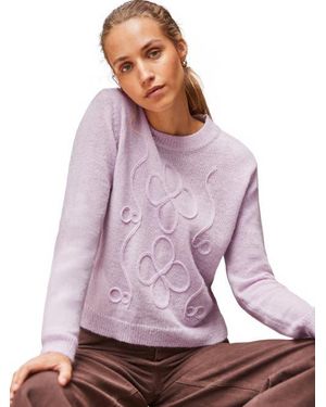 Ro&zo Long Sleeve Applique Knit Sweater - Purple