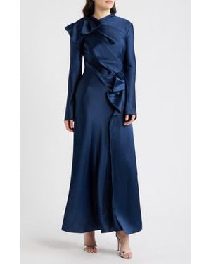 Acler Ramwark Long Sleeve Satin Gown - Blue