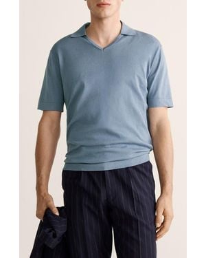 Mango Johnny Collar Cotton & Silk Polo - Blue