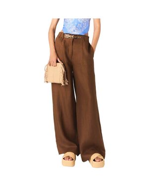 Maje Linen-Blend Pants - Brown