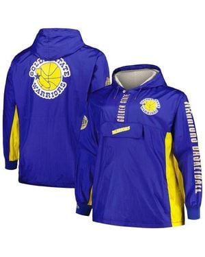Mitchell & Ness Golden State Warriors Big & Tall Hardwood Classics Team Og 2.0 Anorak Hoodie Quarter-Zip Windbreaker Jacket - Blue