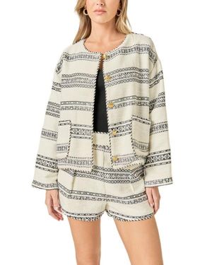 English Factory Stripe Tweed Cardigan - Gray