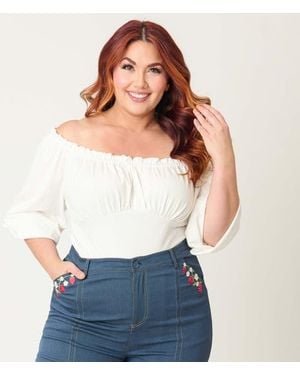 Unique Vintage Plus Size Peasant Sleeve Blouse - White