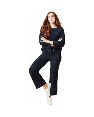 Softies Solid Marshmallow Reverse Seam Crew Neck Lounge Set With Bracelet Sleeve - Blue