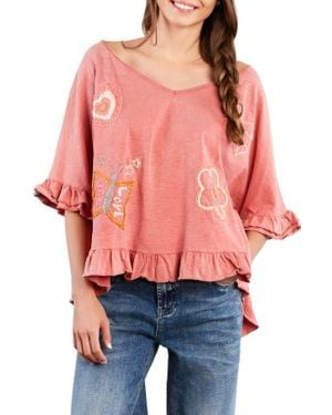 Billy T Worry Free Embroidered Ruffle Cotton Top