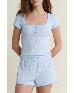 Etam Katell Pointelle Cotton Pajama Top - Blue
