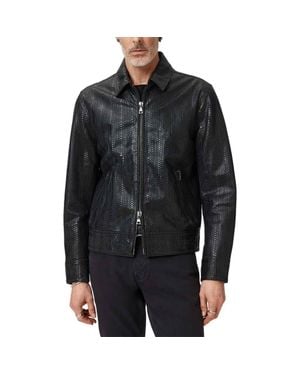 John Varvatos Benjamin Embossed Leather Jacket - Black