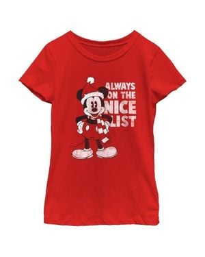 Mickey & Friends Girl's Christmas Always On The Nice List Mickey Graphic T-Shirt - Red