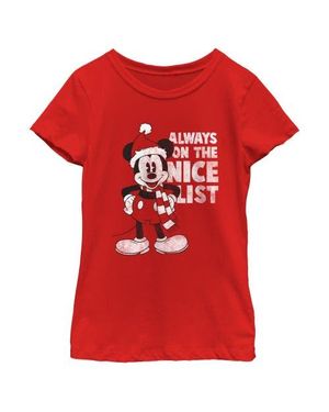 Mickey & Friends Girls' Christmas Always On The Nice List Mickey Graphic Tee - Red