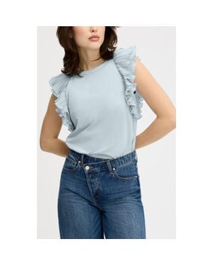 Sam Edelman Pleated Ruffle Sleeve Top - Blue