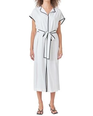 Endless Rose Contrast Binding Tie Belt Midi Dress - Multicolor