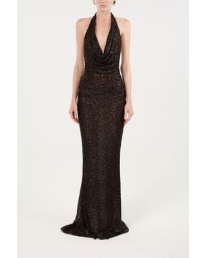 Nocturne Off-Shoulder Sequin Embellished Maxi Dress - Black