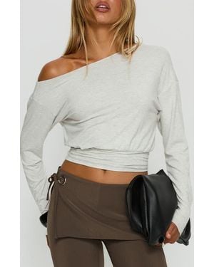 Princess Polly Ashlinn One-Shoulder Crop Knit Top - Gray