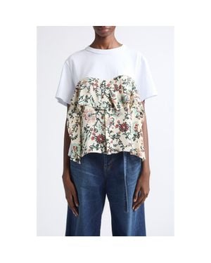 Sacai Floral Print Mixed Media T-Shirt - White