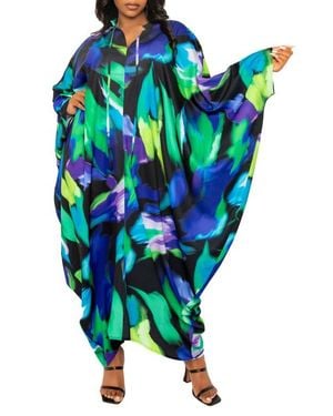 Buxom Couture Abstract Print Long Sleeve Caftan - Green